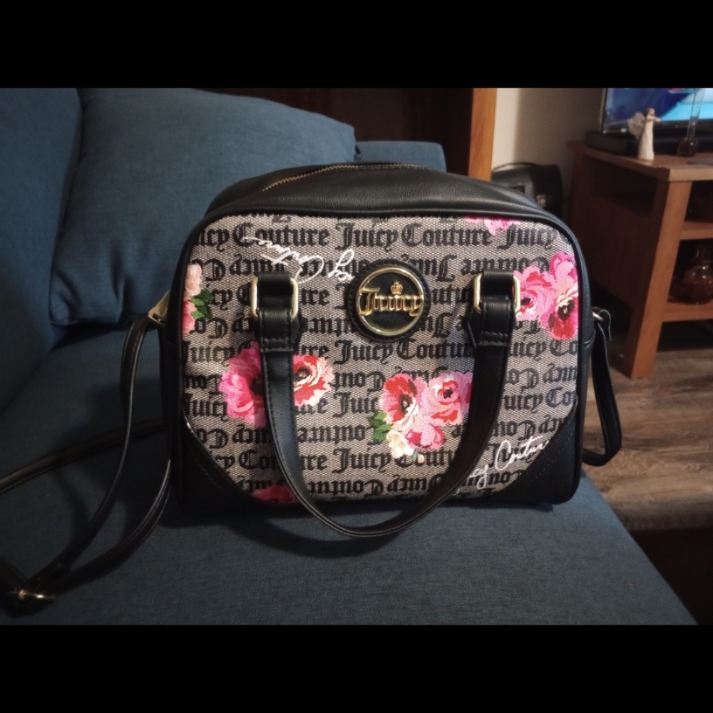 Juicy Couture Black and Pink Floral Crossbody Bag